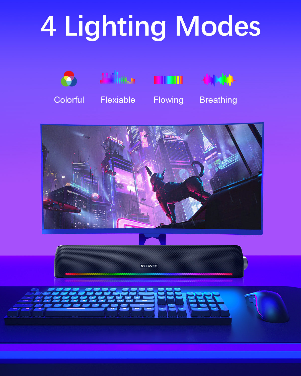 SK100LI Computer Soundbar - USB Powered/BT&3.5mm/RGB