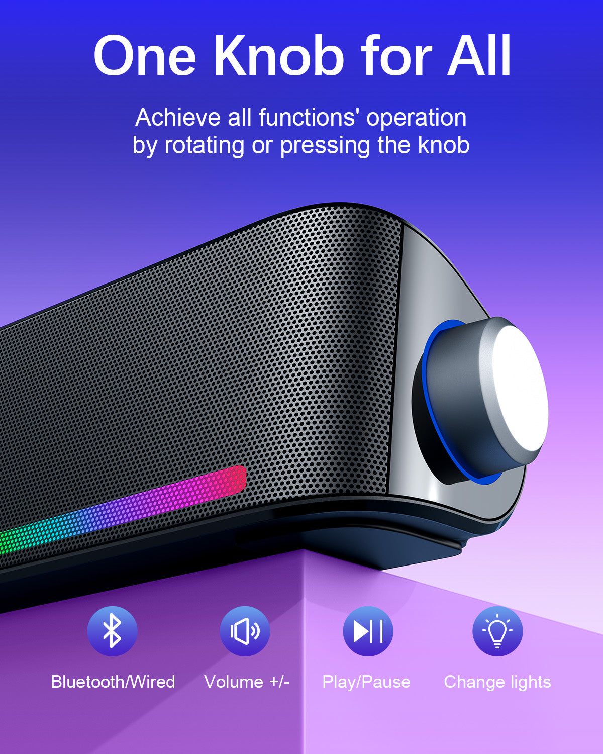 SK100LI Computer Soundbar - USB Powered/BT&3.5mm/RGB