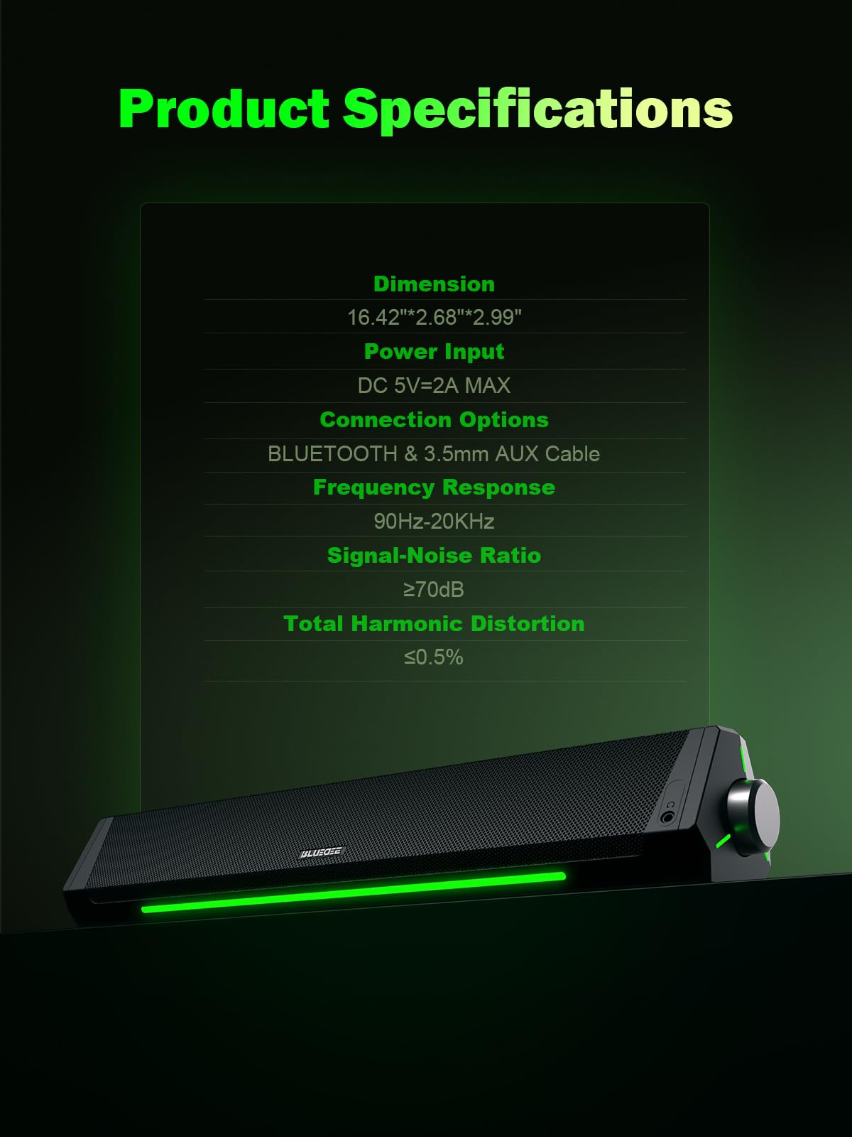 SK010 Computer Soundbar - USB Powered/BT&3.5mm/Hi-Fi
