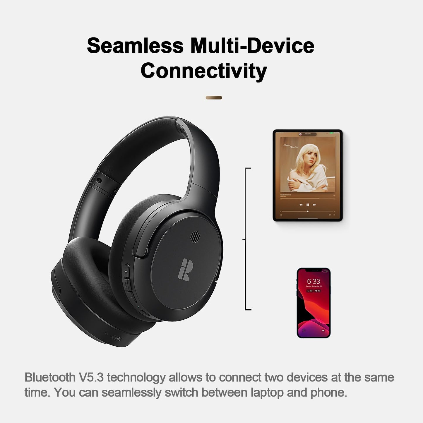 BH100 Bluetooth Headphones - 80Hrs/ANC/Crystal Clear
