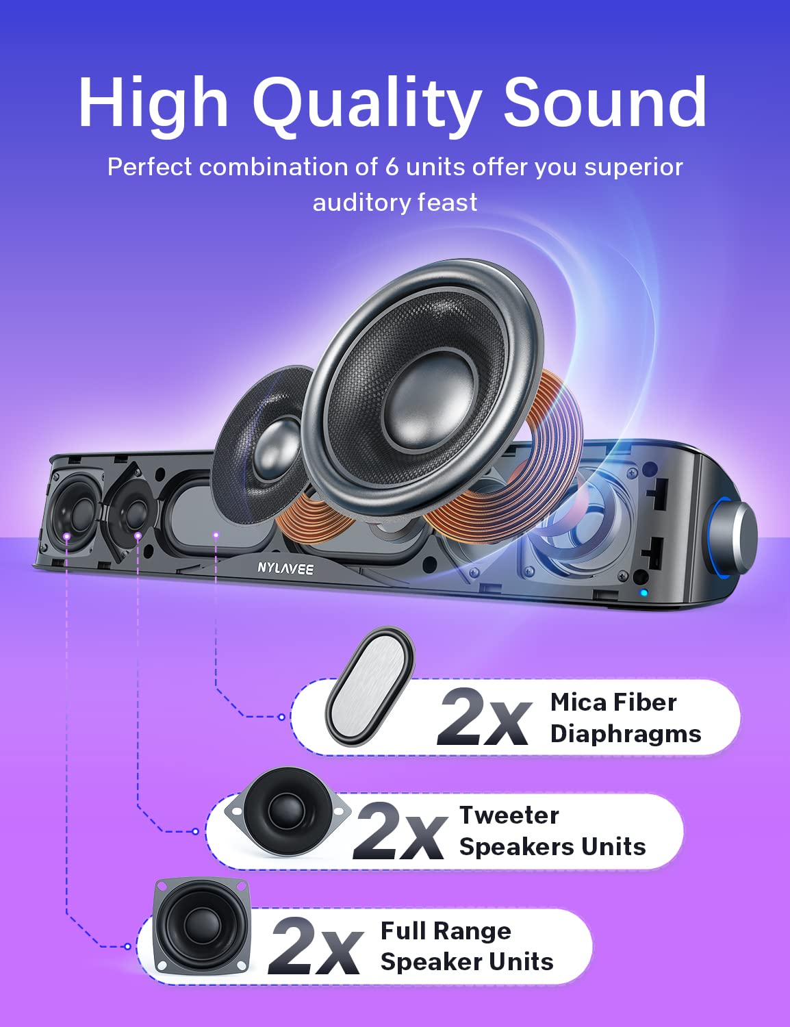 SK100 Computer Soundbar - USB Powered/BT/3.5mm/Microphone