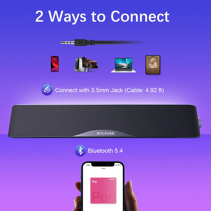 SK100PRO Computer Soundbar - AC Adapter Powered/BT/3.5mm/Subwoofer