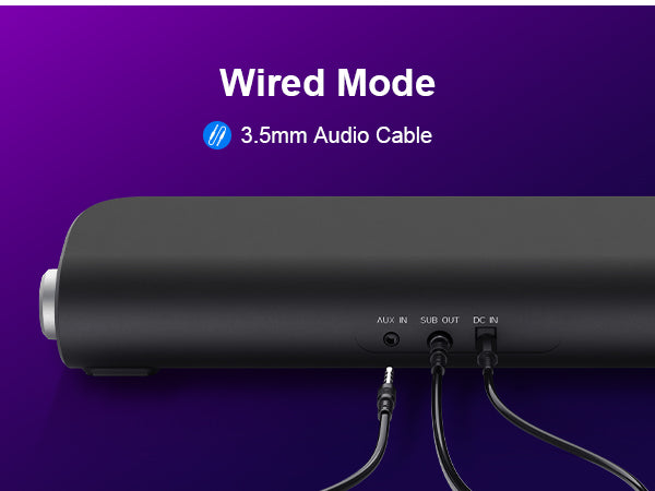 SK100PRO Computer Soundbar - AC Adapter Powered/BT/3.5mm/Subwoofer
